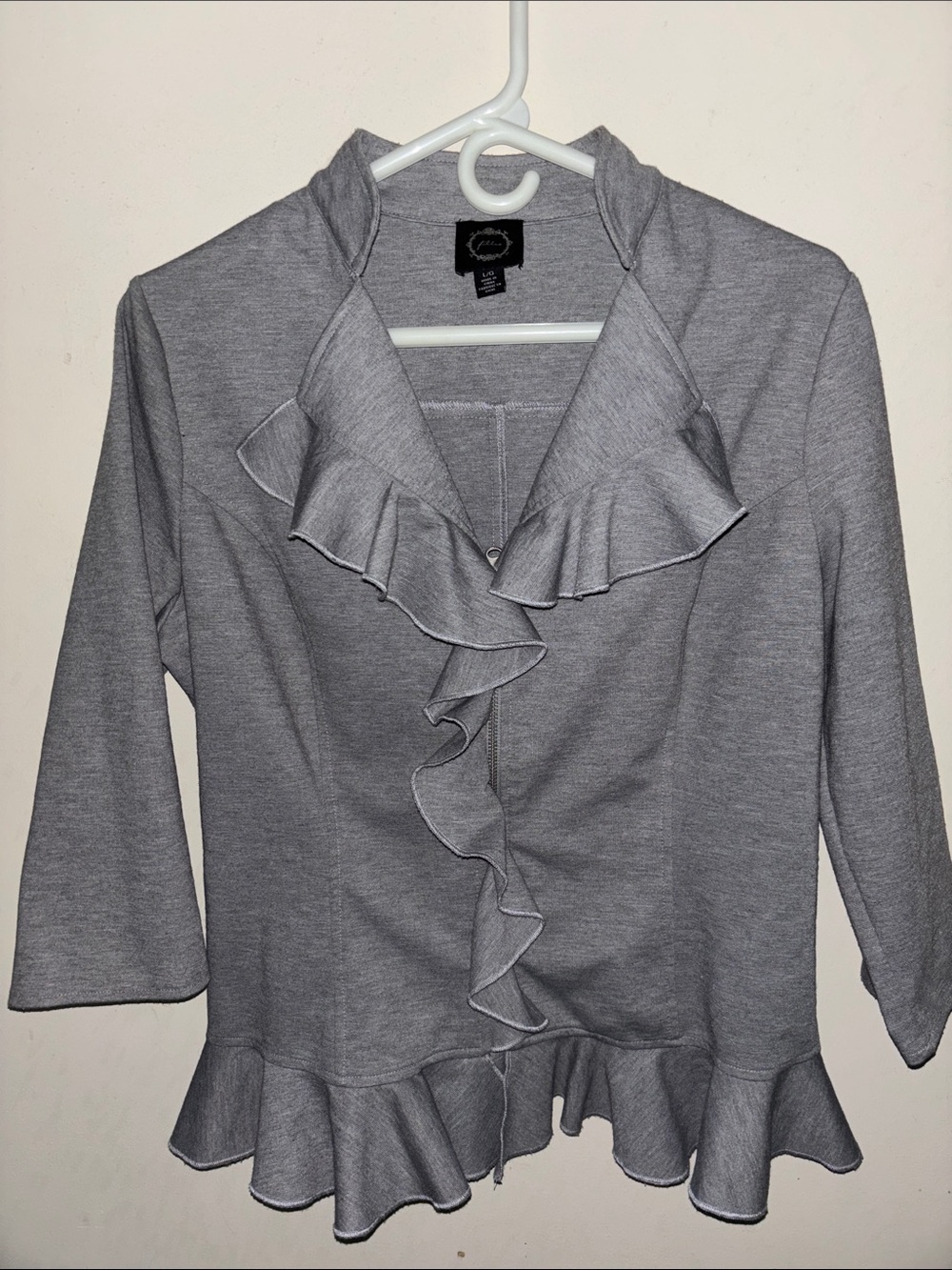 Gray Ruffled Open/zippered Cardigan Jacket - Women